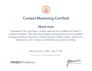 Hubspot Content marketing Certification
